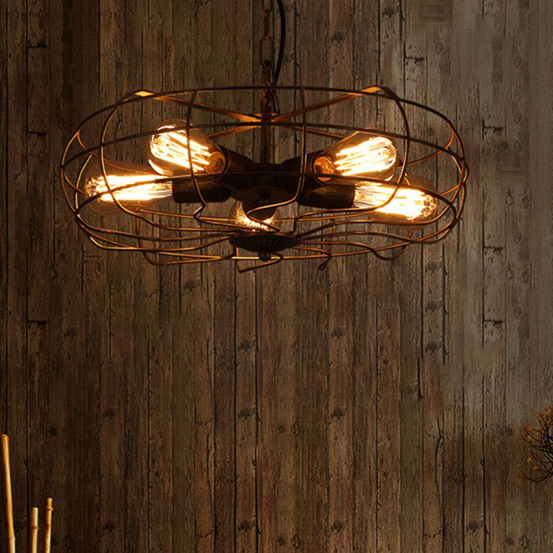 Metal Antique de lámpara de techo de latón Costilería colgante enjaulada de araña colgante industrial