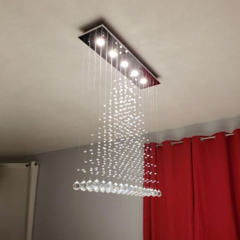 5 Lights Flush Mount Ceiling Fixture Modern Triangle Crystal Orb Flushmount Lighting in Stainless Steel