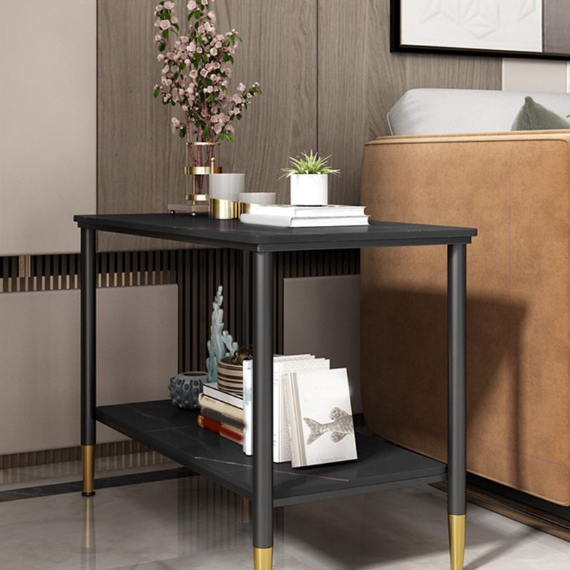 Rectangular Stone 4 Legs Side Table 21.65 Inch Tall One-Shelf End Table