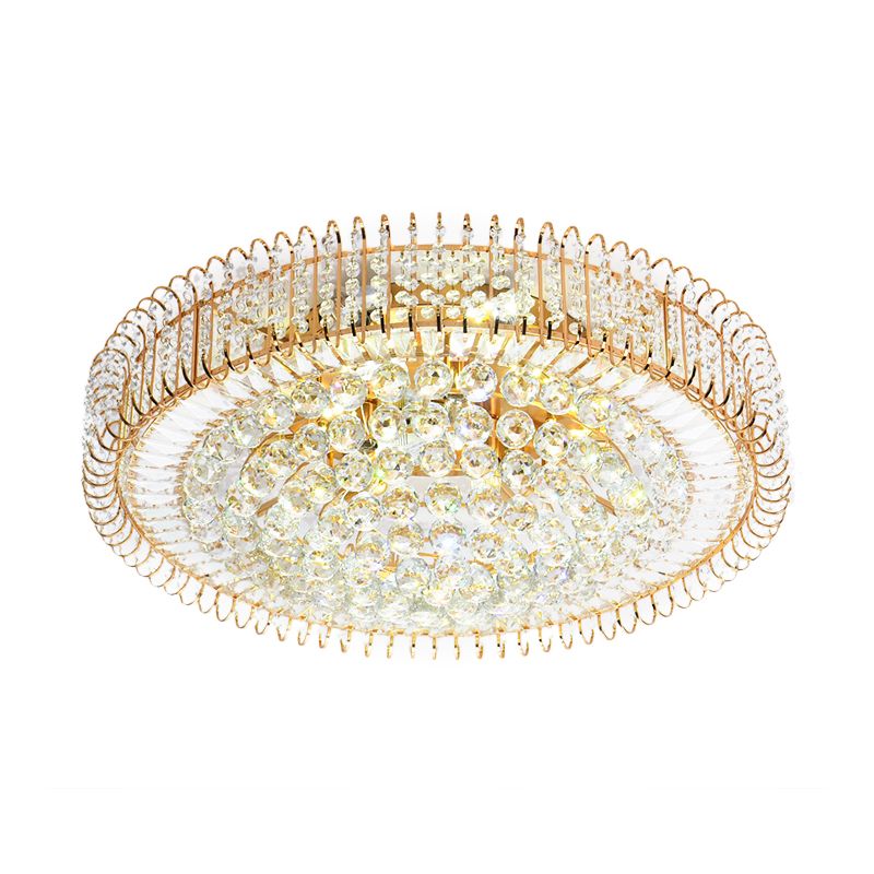 Gold Flush Ceiling Light Vintage Metallic 12"/18" Dia Multi Light Ceiling Light Fixture with Clear Crystal Ball Deco