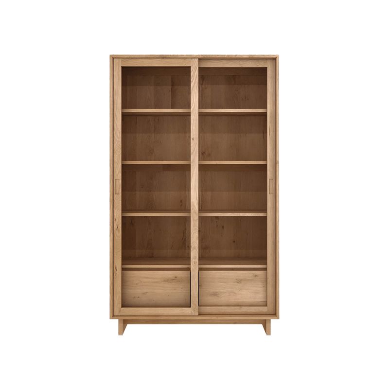 72" Tall Natural Glass Paned Accent Cabinet 2 Drawers Solid Wood Chest