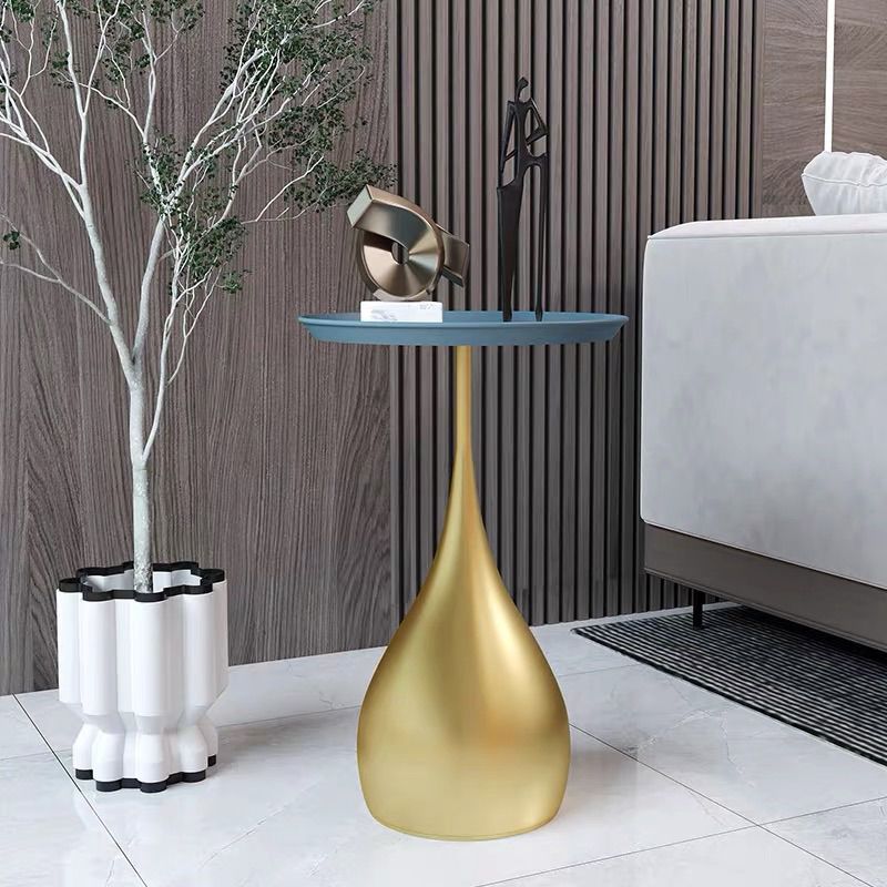 Pedestal Design Metal Base Blue/gold/black Table Top Metal Base Round Side Table