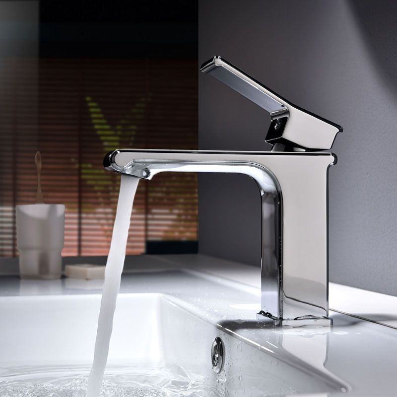 Modern Lever Handles Sink Faucet Chrome Square Bathroom Sink Faucet