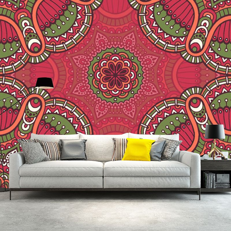 Large Boho Style Wall Mural Decal Red-Green Abstract Wall Art, Custom Size Available