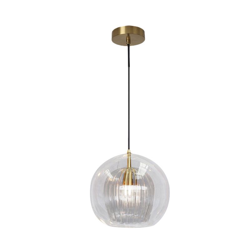Globe Double Shade Luz colgante de vidrio transparente simple 1 Bulbo de comedor de comedor en oro, 6 "/8" de ancho