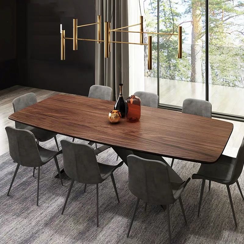 Mesa de madera maciza industrial para mesa de comedor rectangular de restaurantes en marrón con pedestal de metal