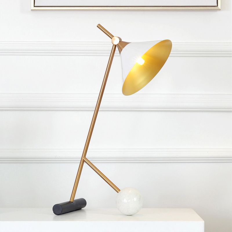 Metal White/Black Nightstand Light Funnel 1 Light Vintage Night Table Lamp with Marble Ball for Bedroom