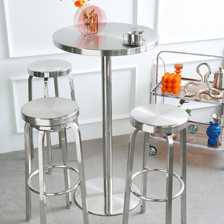 Tabouret de bar sans dossier brillant en acier inoxydable brossé, tabouret haut industriel d'intérieur, 1 pièce