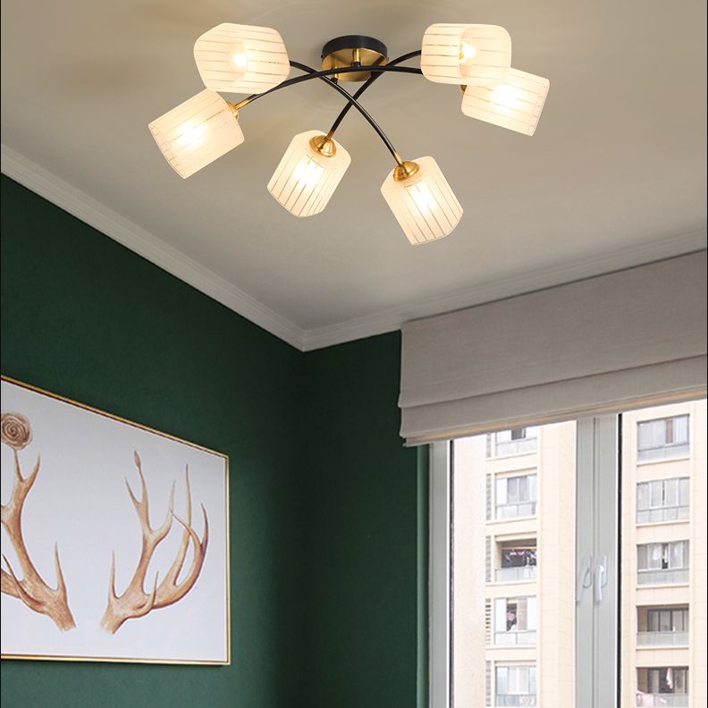 Plafond semi-flush en laiton brossé clair de plafond léger en verre givré en verre rectangulaire de plafond pendentif avec branche légère réglable