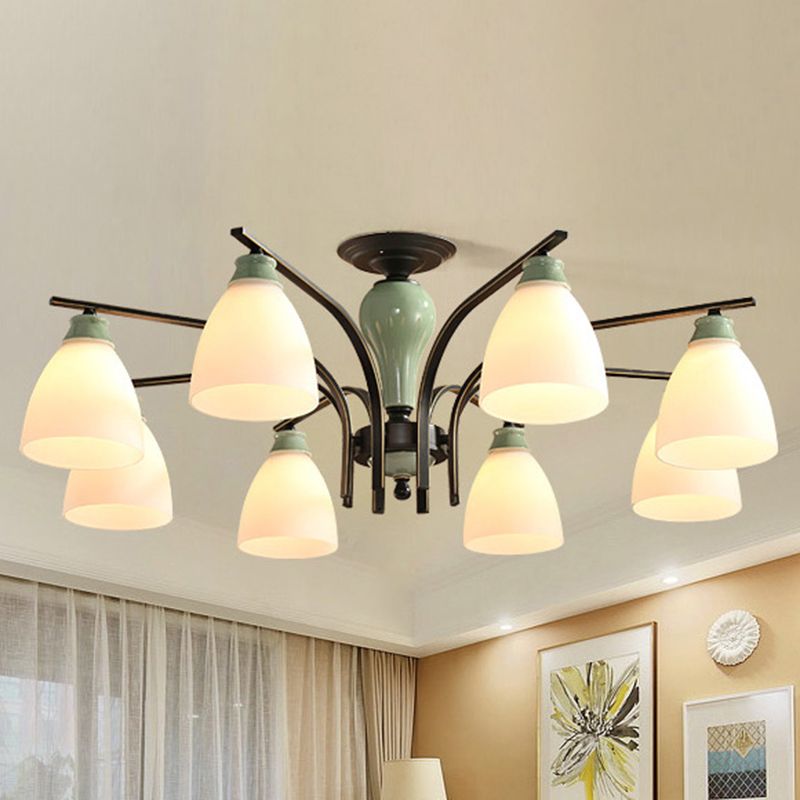 Opal Glass Bell Flush Mount kroonluchter klassieke woonkamer semi -spoeling licht armatuur in lichtgroen