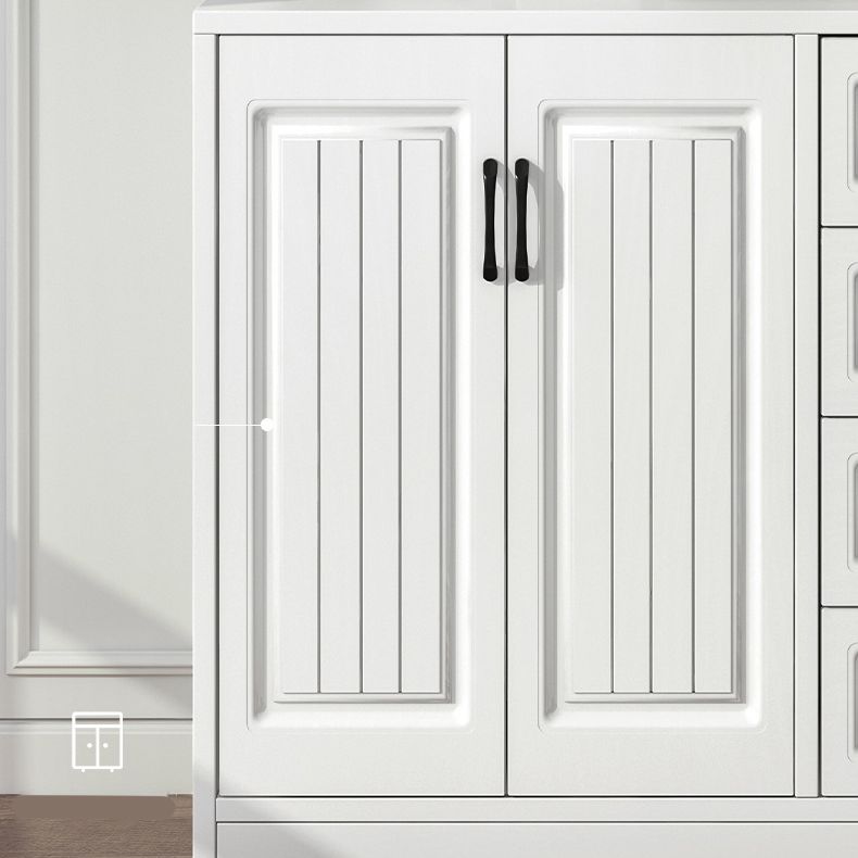 White Engineered Wood Dining Server Modern Buffet Server with Drawers