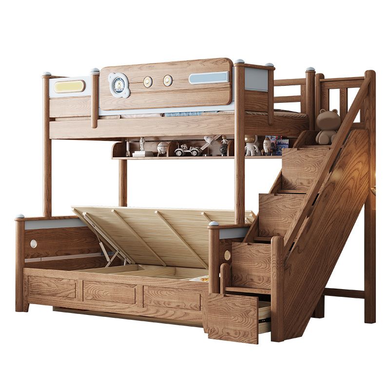 Brown Scandinavian Bunk Bed Solid Wood Standard Bunk Bed with Guardrail
