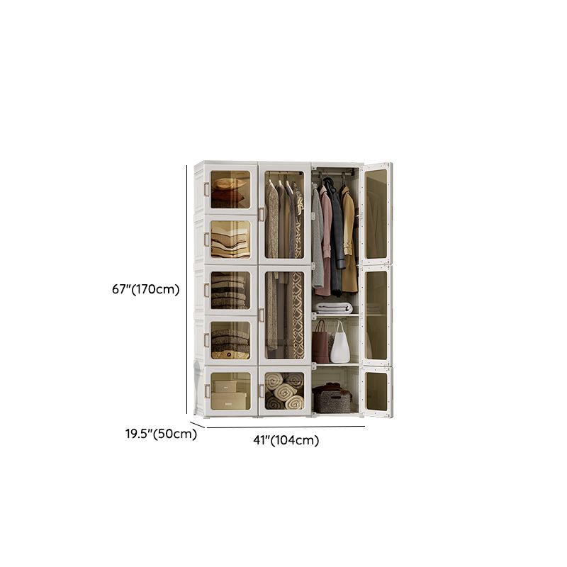 Contemporary Freestanding Plastic Wardrobe Foldable Wardrobe with Shelves in White