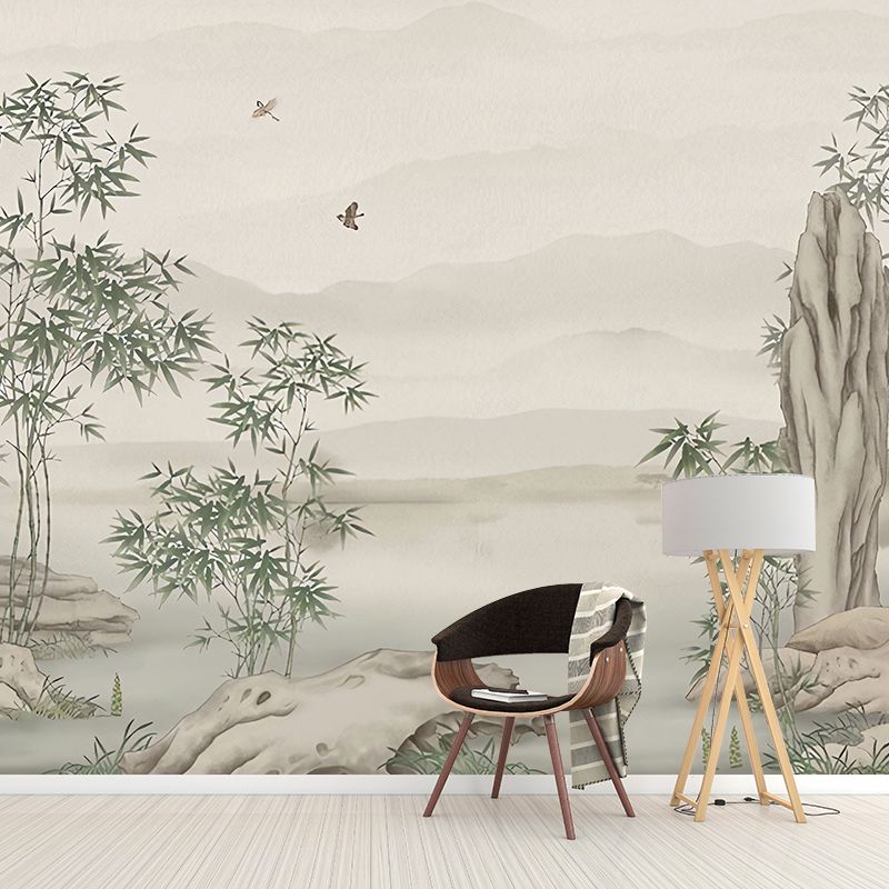 Whole Bamboo Mural Wallpaper in Green and Grey Non-Woven Wall Art for Home Decoration, Made to Measure