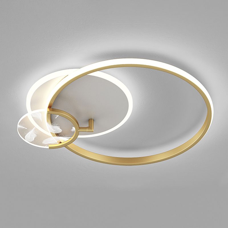 Modern Romantic Feather LED Ceiling Fixture Wrought Iron Geometric Semi Flush Mount for Living Room