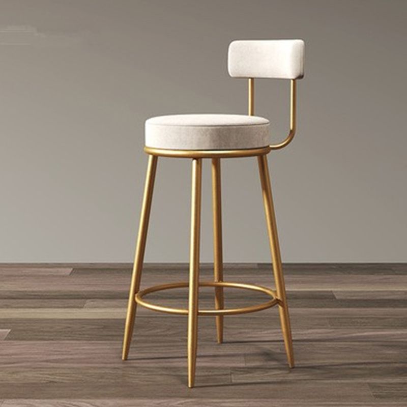 Glam Armless Backrest Counter Stool Iron Dining Room Bar Stool with Velvet Cushion