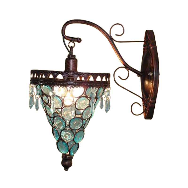 Cone Metal Wall Lampe Sconce Art Deco 1 Head Living Room Wall Lightture en orange / bleu / violet avec accent en verre
