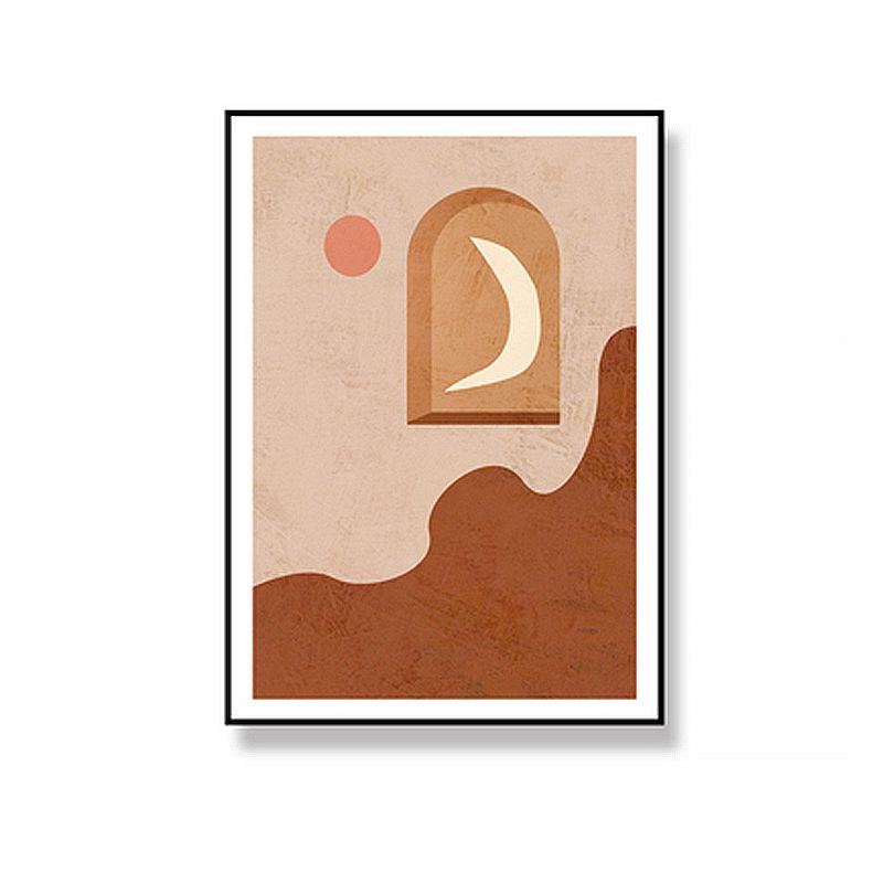 Canvas Brown Wall Art Print Scandinavian Moon on the Panel and Sun Painting for Home Decor