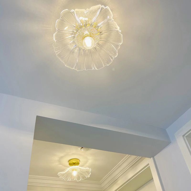 Gold Modern Metal Flush Mount Flower Shape Ceiling Light with Glass Shade for Living Room