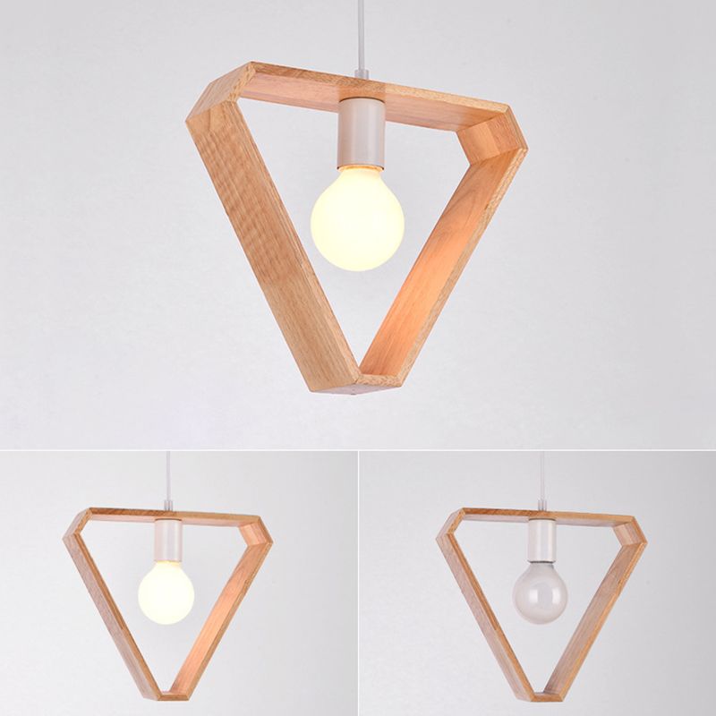 Luz de colgante de madera geométrica simple Bombilla expuesta Luz colgante