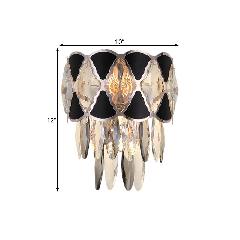 Clear 3 Bulbs Sconce Light Fixture Contemporary Crystal Oval Drops Tapered Flush Mount with Black Triangular Ornament