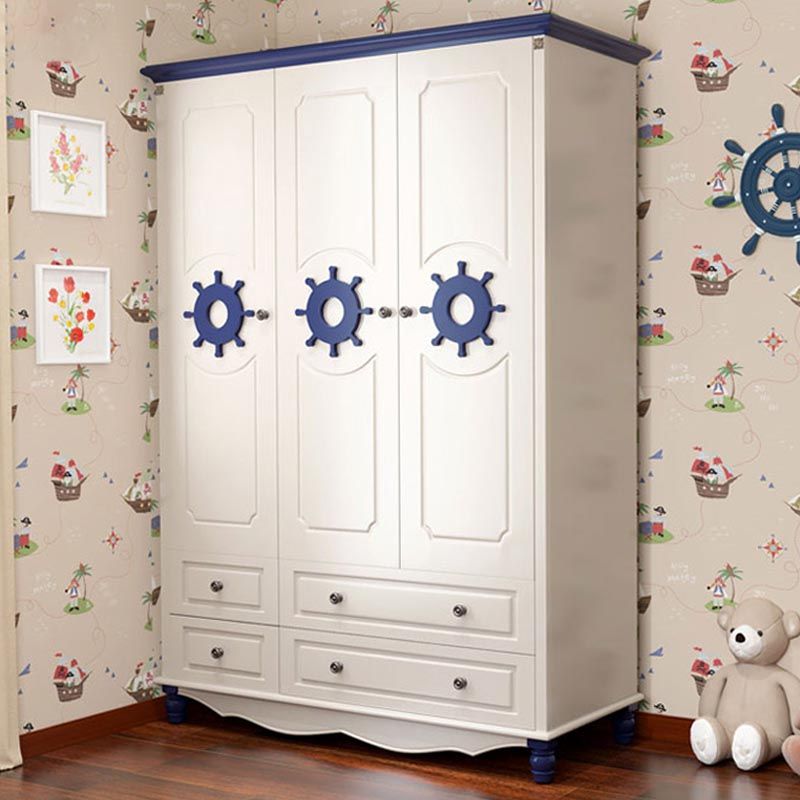 Coastal Style Wardrobe Armoire Rubber Wood and Engineered Wood Wardrobe Cabinet