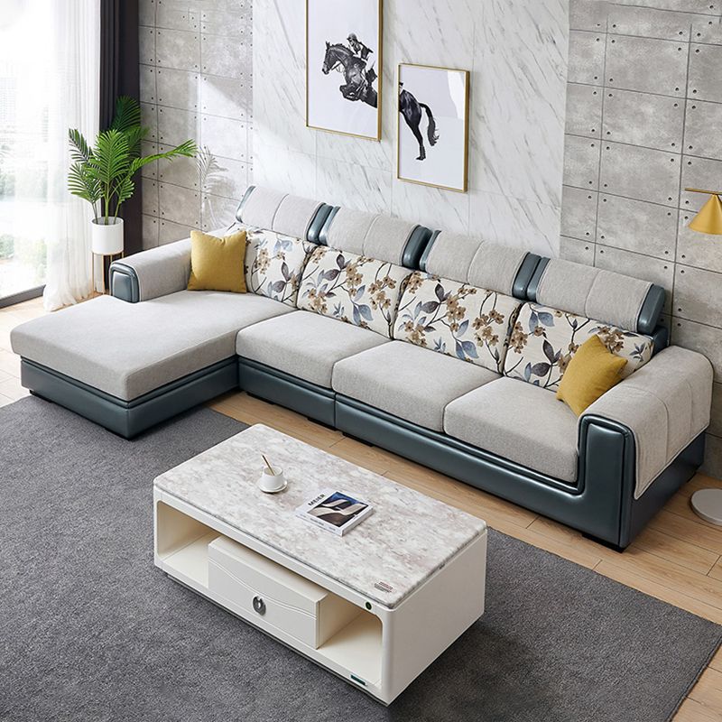 Modern Gray Cushions Sofa & Chaise 5-Seater 139.37" L Square Arm Sectional Sofa