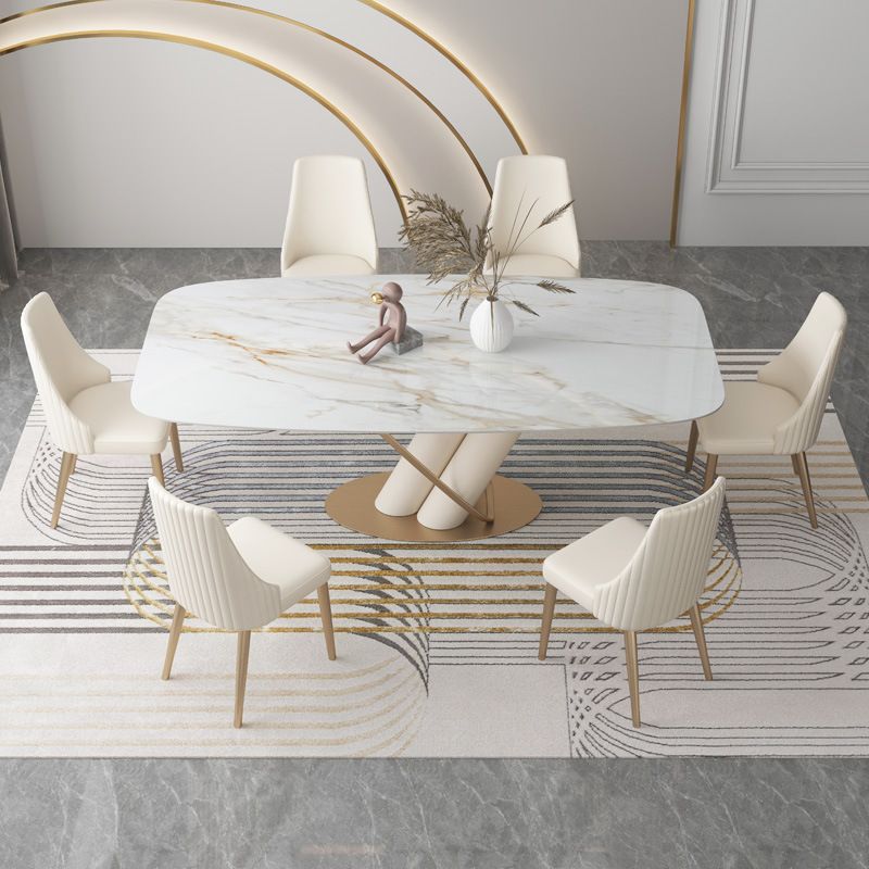 Glam Style Rectangle Table Sintered Stone Table with Metal Legs for Home Use