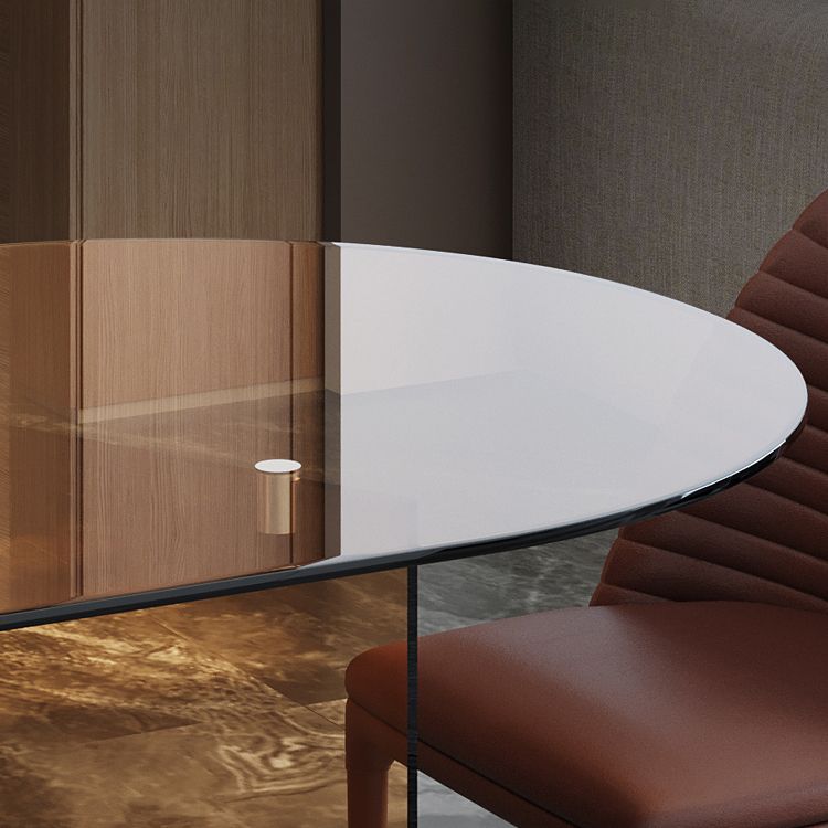 Contemporary Tempered Glass Dining Table Double Pedestal Dining Table for Dining Room