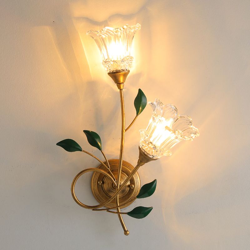 French Style Wall Light Flower Shape Wall Lamp with Glass Shade for Living Room