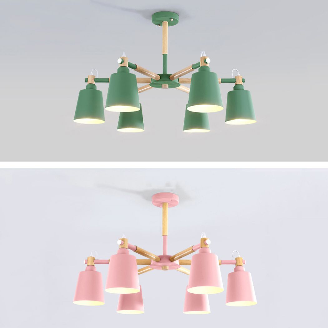Nordic Colorful Chandelier Metal Wood Pendant Lighting Fixtures for Living Room