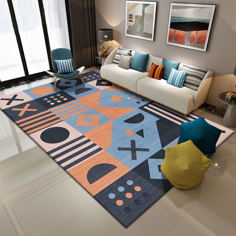 Pink Color Block Rug Polyester Nordic Rug Washable Indoor Rug for Living Room