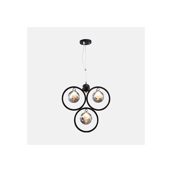 Iluminación colgante redonda de vidrio con piso con poca luz moderna 1/2/3 luces lámparas de techo colgantes de led en negro con anillo de hierro