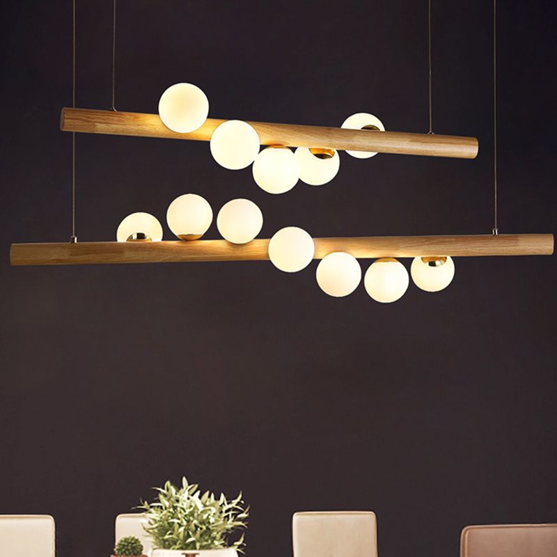 Contemporary Wood Kitchen Island Lighting Globe Shaded Ceiling Light for Room