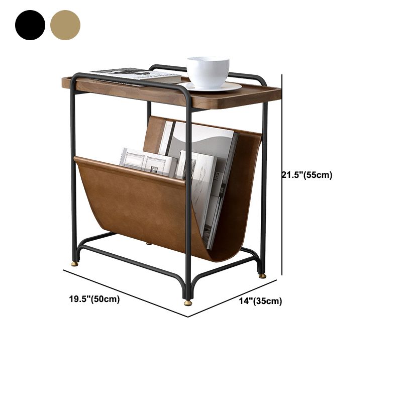 Rectangle Wood Top Side Table Iron Frame End Table with Magazine Holder