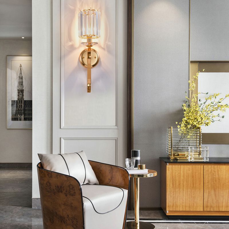 Half Cylinder Shade Crystal Wall Sconce Modern Style 1 Light Wall Mounted Light in Gold