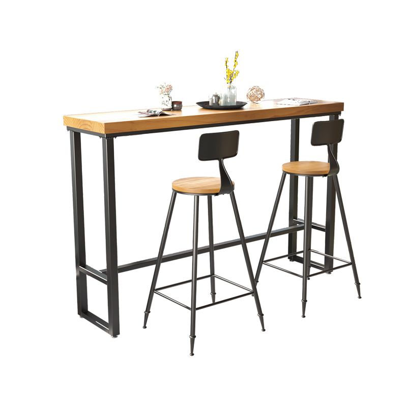 Industrial Rectangle Bar Table Solid Wood Top Bar Table with Trestle Base
