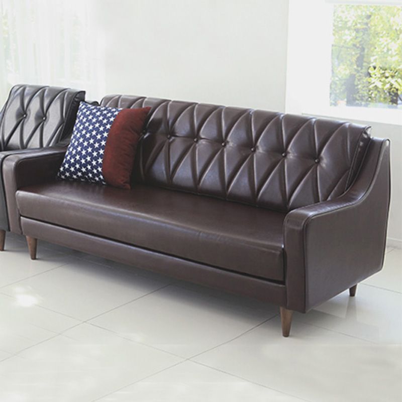 Glam Tufted Split-Back Sloped Arm Faux Leather Stain Resistant Sofa