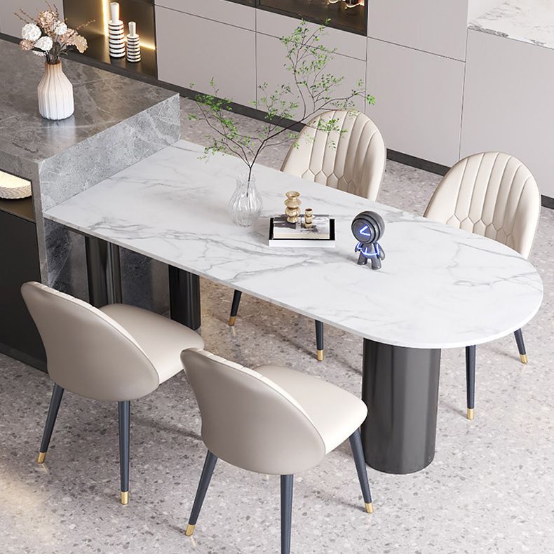 Stone Top Dining Table Modern Dining Table with 3 Legs Base in Black