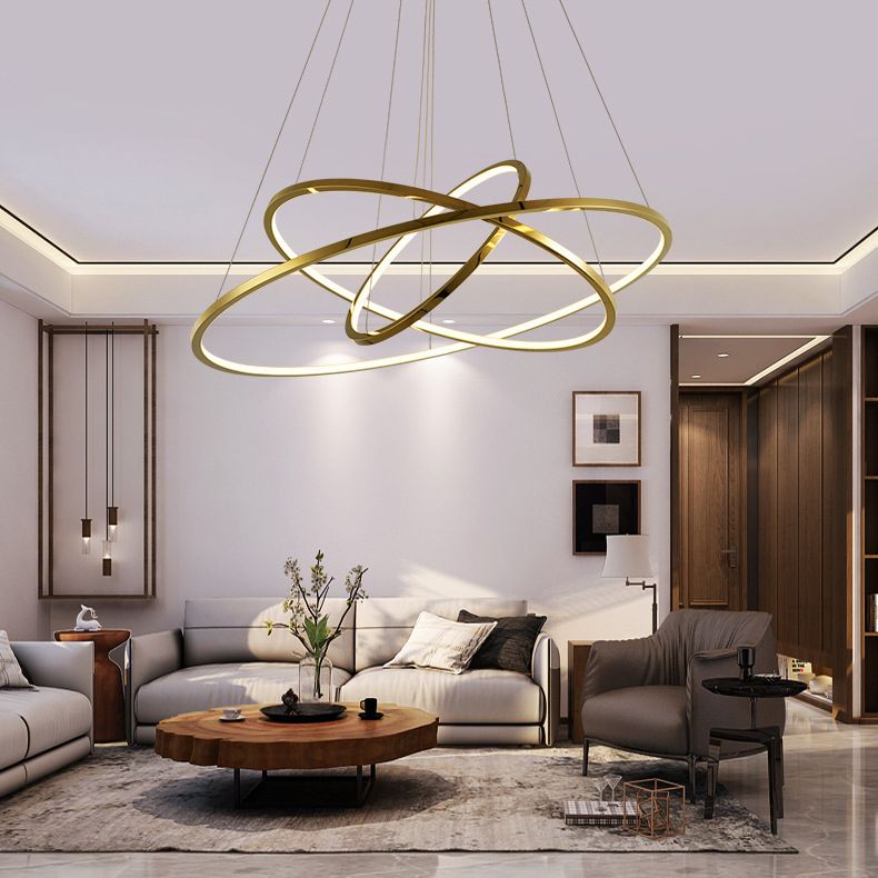 Multi-Layer Living Room Pendant Chandelier Metal LED Modern Hanging Light Kit in Gold