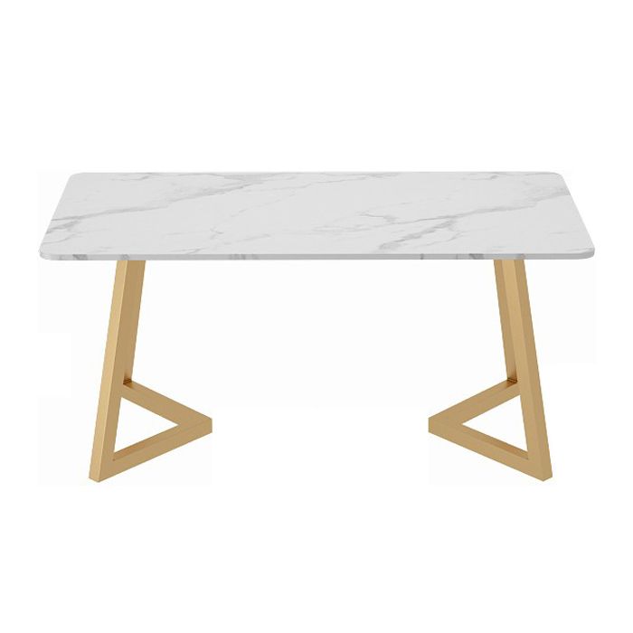 Sintered Stone Dining Table Traditional Luxury White Table with Gold Frame
