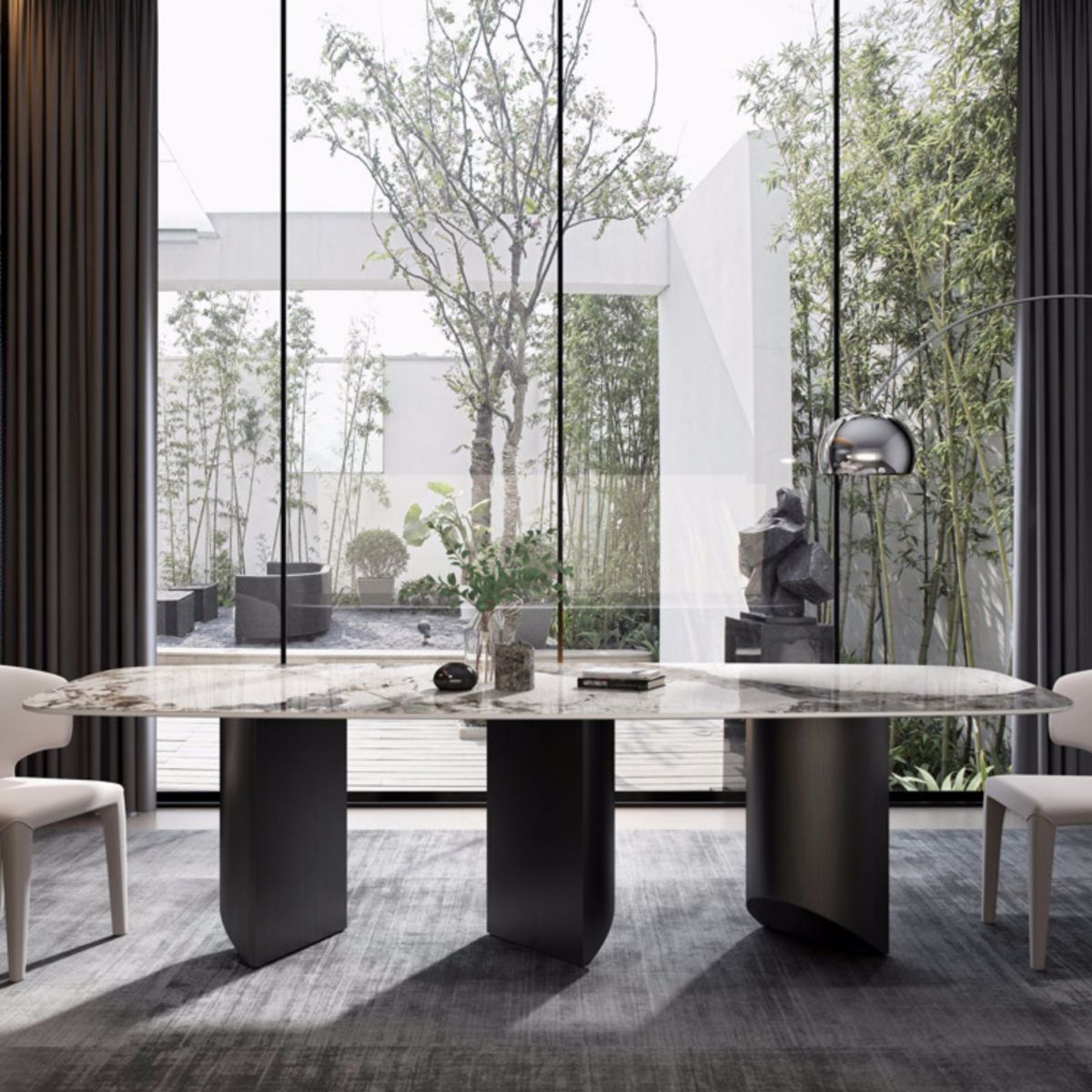 Modern Sintered Stone Rectangle Dining Set Standard Height Black Legs Home Use Dining Set