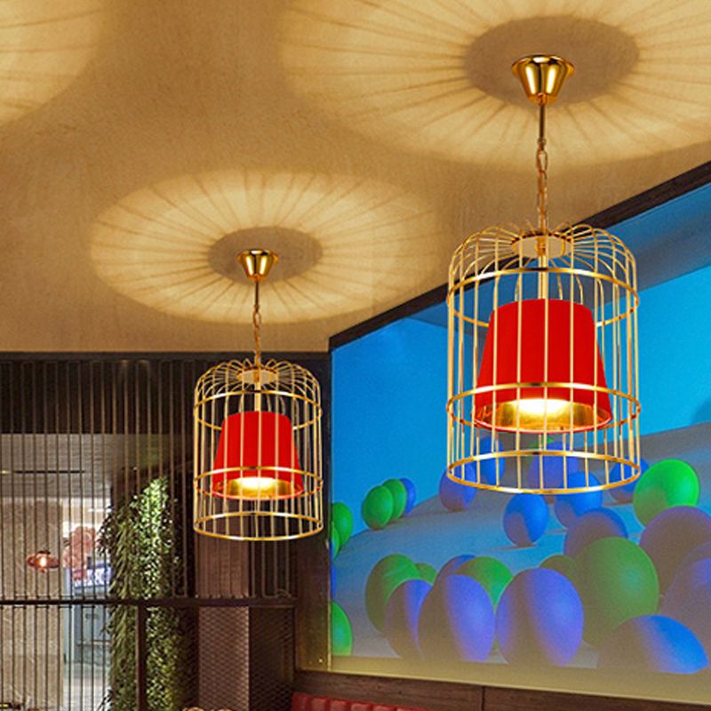 Black/White Bird Cage Ceiling Light Minimalistic Metal 1 Light Dining Room Pendant with Inner Cone Shade, 12"/16"/19.5" Wide