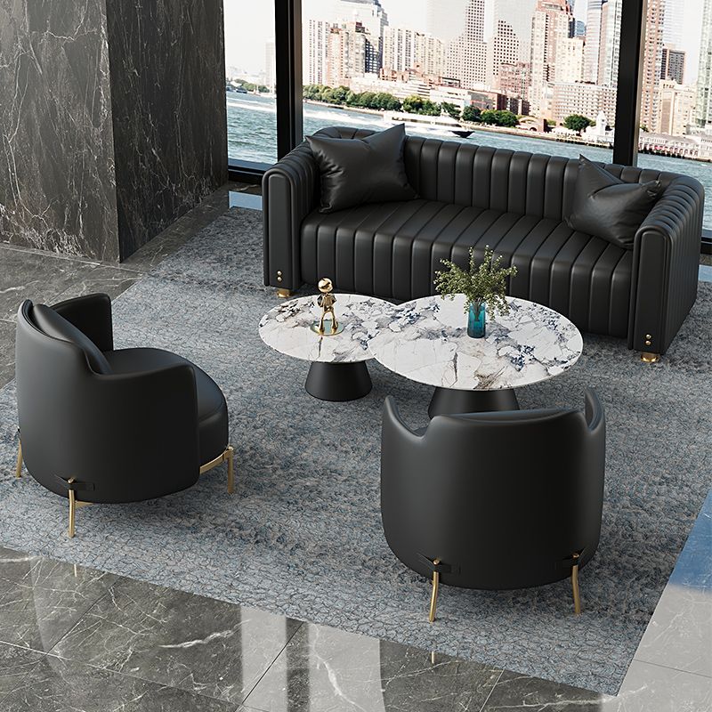 28.74" H Contemporary Faux Leather Tuxedo Arm Sewn Pillow Back Sofa