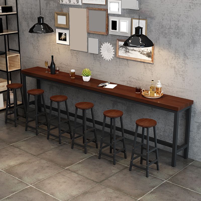 Contemporary Brown Wood Bar Table with Metal Trestle for Home