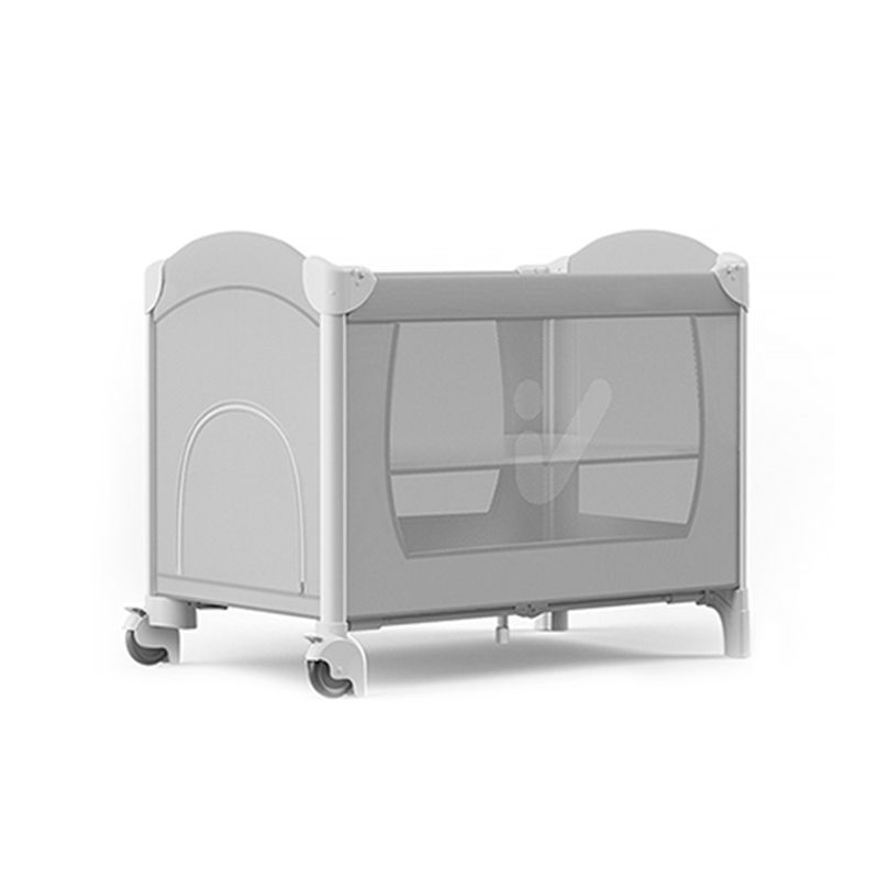Plastic & Metal Crib with Casters 2-in-1 Folding Crib in White/Gray with Storage