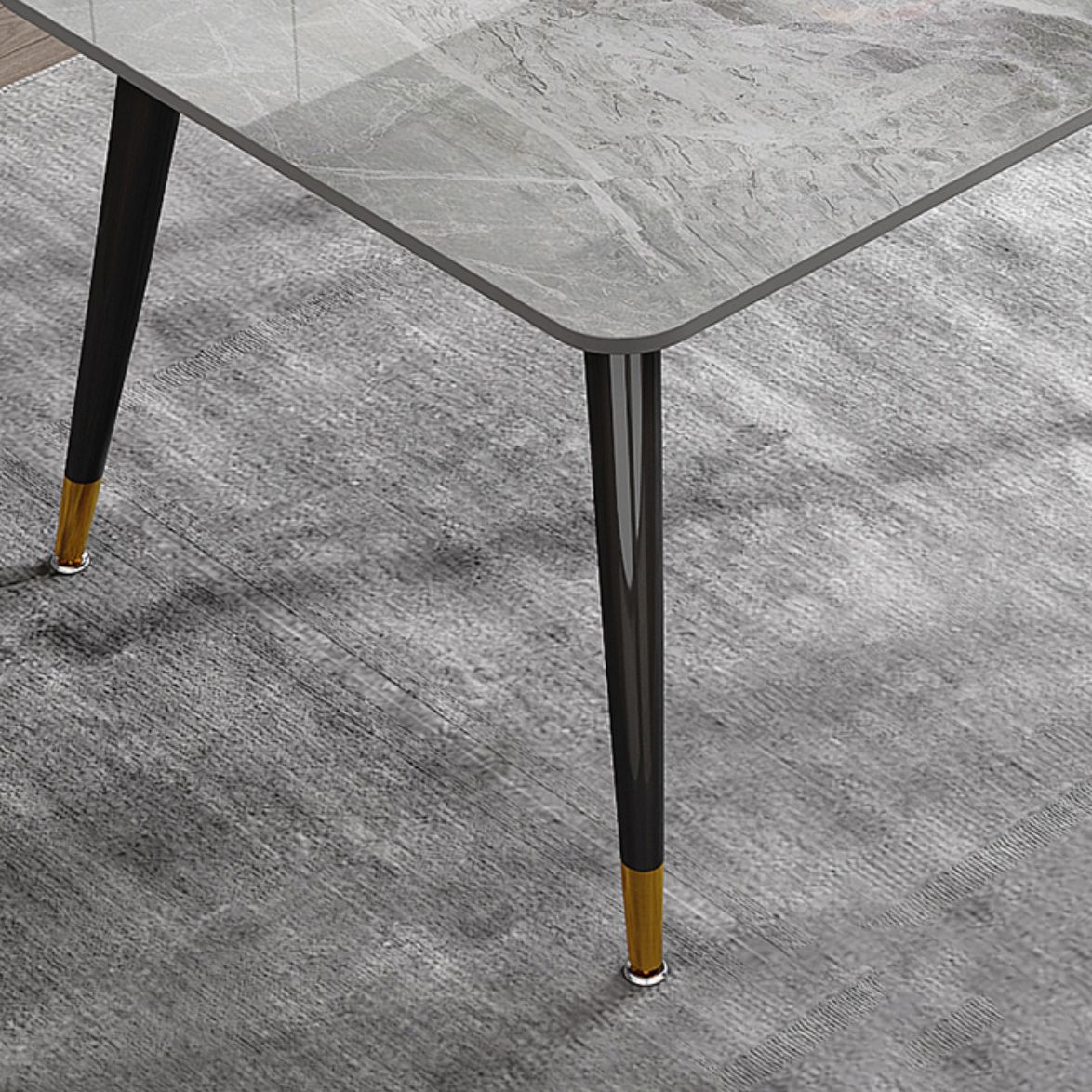 Metal 4 Legs Dining Table Rectangle Stone Top Dining Table for Dining Room