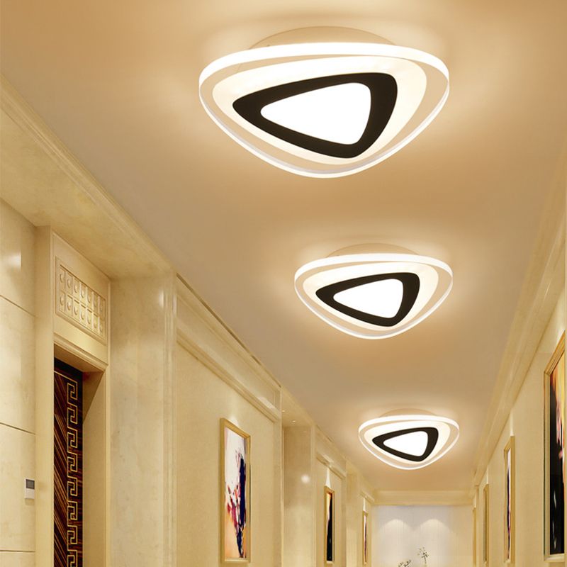 Ultrathin Hallway LED Ceiling Lamp Simplicity White Small Flush Mount Light with Floral/Square/Triangle Acrylic Shade