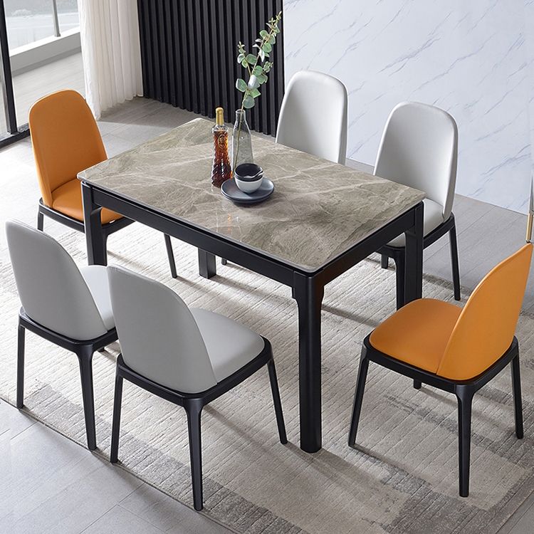 Dining Table Sets Contemporary with Sintered Stone Table and Cushion Chairs