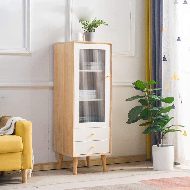 Modern Glass Paned Accent Cabinet 1-Door Solid Wood Chest with 2 Drawers